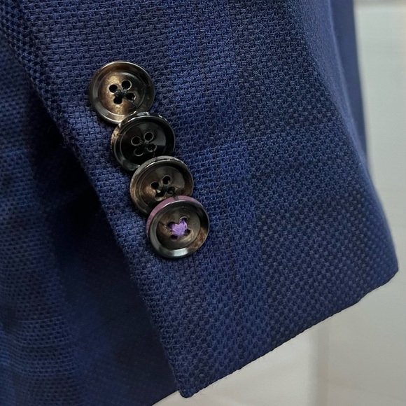 Ted Baker Men’s 44L Blue Plaid Wool Jay SPJ Blazer Jacket - Picture 3 of 8